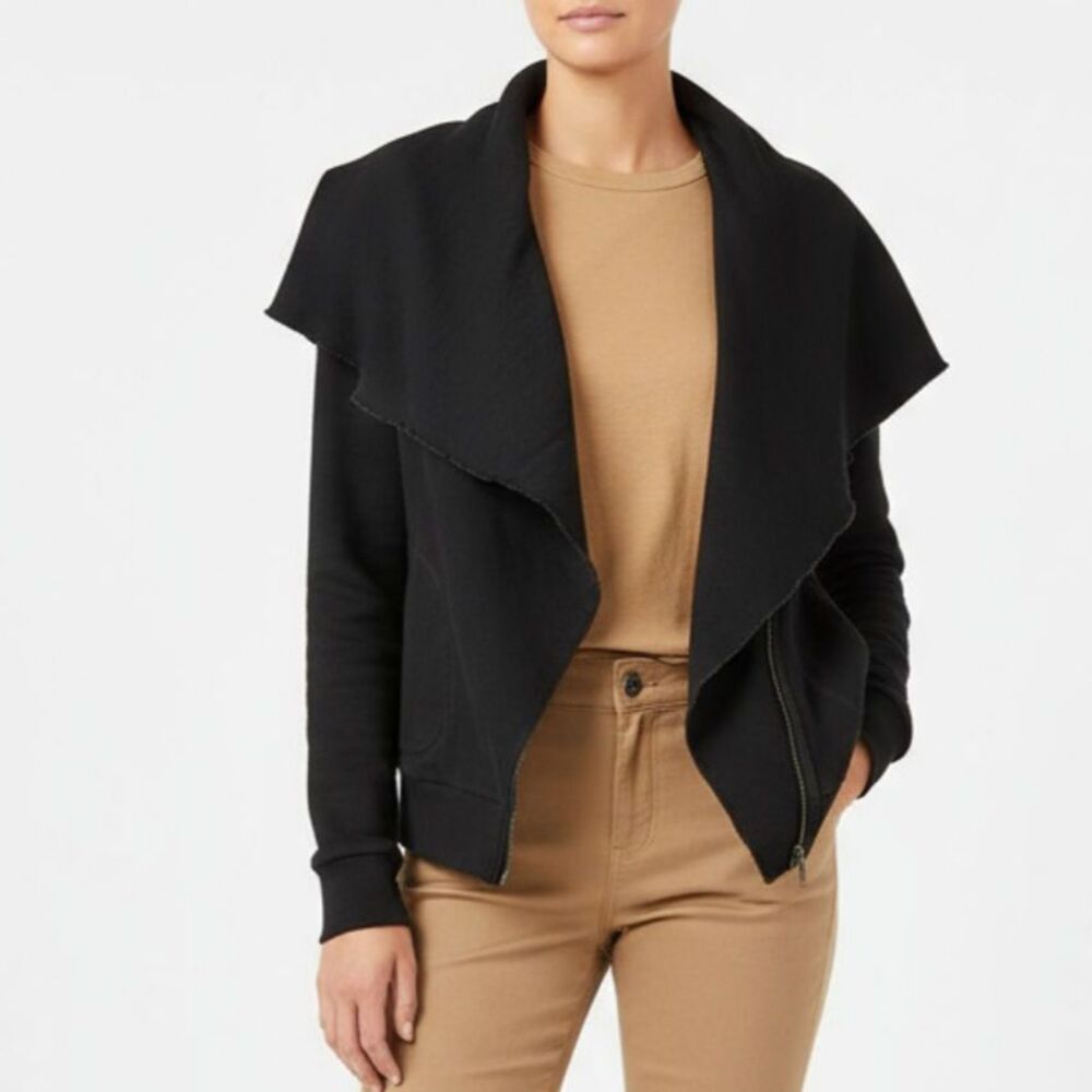 Free People Women's Gray Zip Front Drape Neck Cropped Jacket S